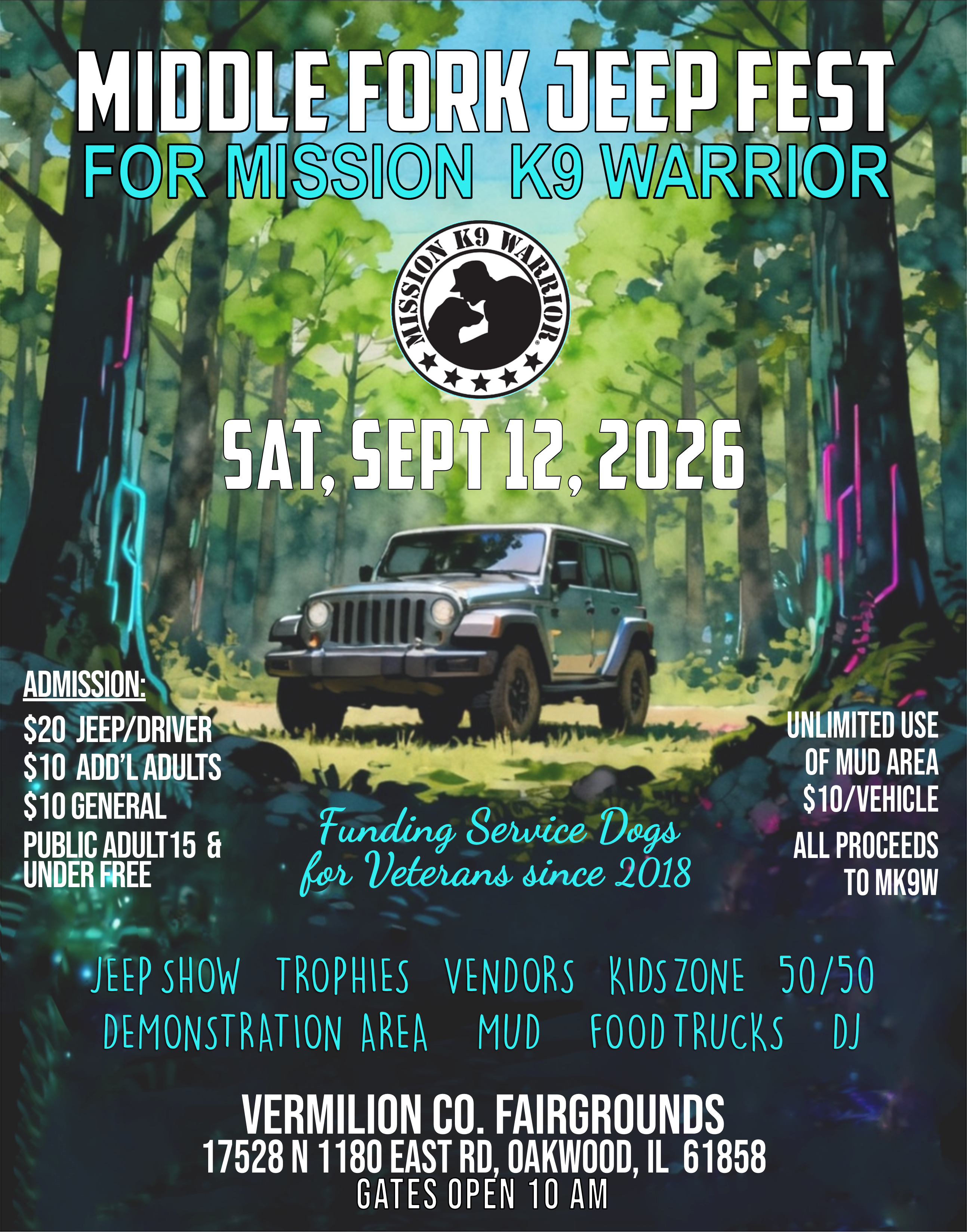 2026 Middle Fork Jeep Fest for Mission K9 Warrior flyer